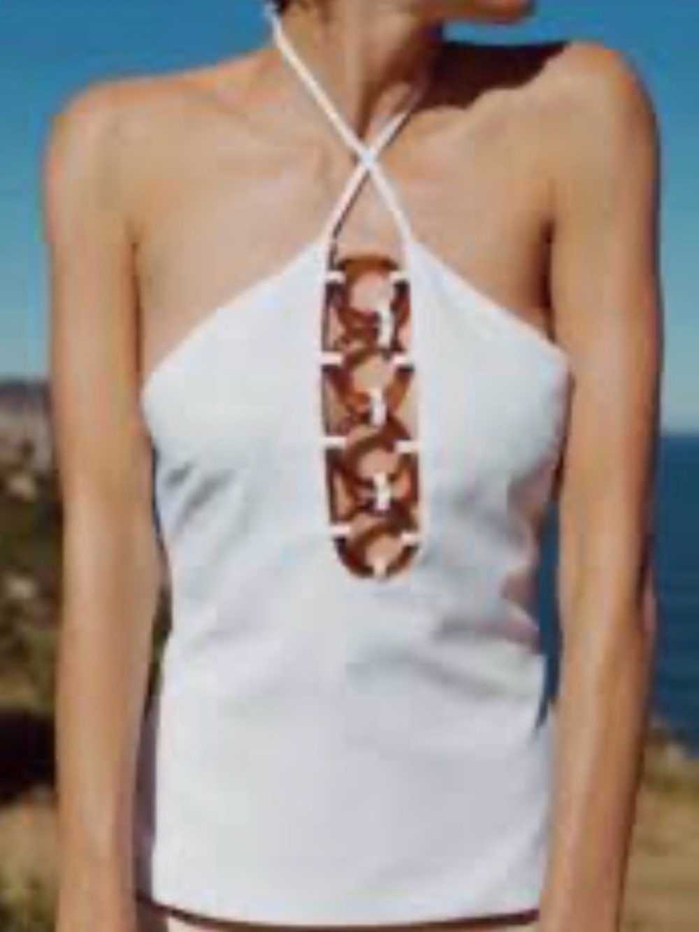 Zara White Halter Camisole with Chain-Link Front Detail
